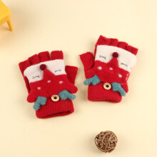 (Red Elk Flip(3-8Y)) Winter Coral Fleece Kids Short Gloves Thicken Children Baby Love Plush