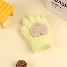 (Yellow Love(1-5Y)) Winter Coral Fleece Kids Short Gloves Thicken Children Baby Love Plush