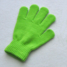 (Fluorescent green) Children Knitted Gloves Winter Kids Pupil Student Solid Color Furry Full