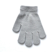 (Light gray) Children Knitted Gloves Winter Kids Pupil Student Solid Color Furry Full