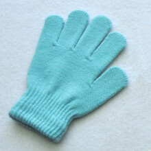 (Light blue) Children Knitted Gloves Winter Kids Pupil Student Solid Color Furry Full