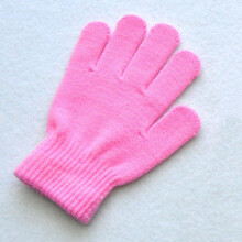 (Pink) Children Knitted Gloves Winter Kids Pupil Student Solid Color Furry Full