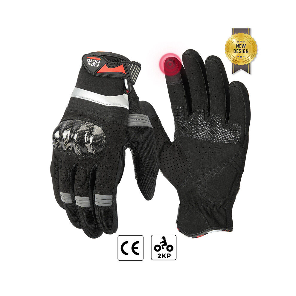 (L, Style 1 ) Ce Motorcycle Gloves Summer Riding Gloves Hard Knuckle Touchscreen Motorbike Silver 9077354867635
