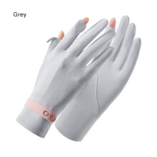 (D136-Grey) Summer New Sunscreen Gloves For Women Solid Color UV Protection Ladies