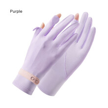 (D136-Purple) Summer New Sunscreen Gloves For Women Solid Color UV Protection Ladies