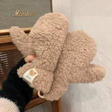 (One Size, Khaki) Soft Plush Winter Thick Warm Fingerless Gloves Girls Korean Japanese Solid
