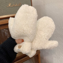 (One Size, white) Soft Plush Winter Thick Warm Fingerless Gloves Girls Korean Japanese Solid