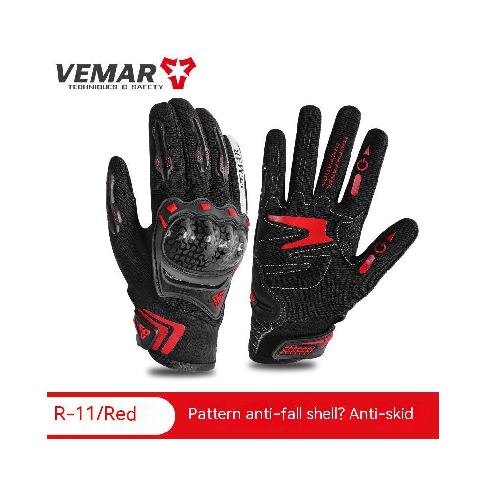 (L, ) Motorcycle Glove Summer Breathable Bicycle Full Finger Gloves For Men Red 9077354769946