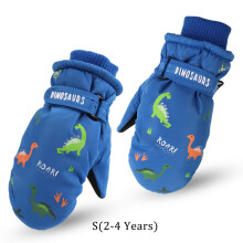 (Blue(2-4 Years)) Kids Boys Dinosaur Mittens Cartoon Snow Gloves Winter Children Outdoor