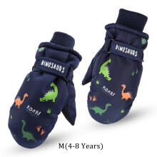 (Navy(4-8 Years)) Kids Boys Dinosaur Mittens Cartoon Snow Gloves Winter Children Outdoor