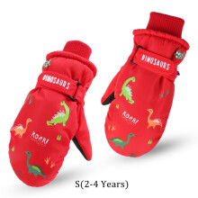 (Red(2-4 Years)) Kids Boys Dinosaur Mittens Cartoon Snow Gloves Winter Children Outdoor