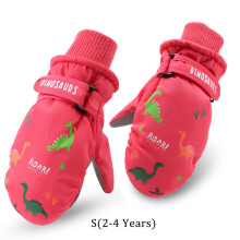(WatermelonRed(2-4 Y)) Kids Boys Dinosaur Mittens Cartoon Snow Gloves Winter Children Outdoor