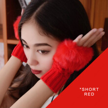 (A3) Autumn Winter Villi Knitted Touchscreen Gloves Women Girls Cute White