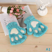 (One Size, 1) Cute Plush Cat Claw Paw Gloves For Girl Novelty Hand Warmer Flip Half