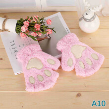 (One Size, 10) Cute Plush Cat Claw Paw Gloves For Girl Novelty Hand Warmer Flip Half