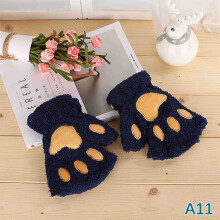 (One Size, 11) Cute Plush Cat Claw Paw Gloves For Girl Novelty Hand Warmer Flip Half