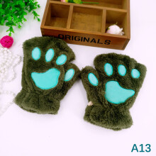 (One Size, 13) Cute Plush Cat Claw Paw Gloves For Girl Novelty Hand Warmer Flip Half