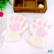 (One Size, 5) Cute Plush Cat Claw Paw Gloves For Girl Novelty Hand Warmer Flip Half