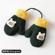 (Olive green) 0-3Years Boy Girl Baby Hand Gloves Thicken Mittens for Kids Cute Cartoon