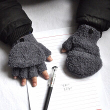 (Dark gray) Plush Thickened Warm Baby Gloves Children Pupil Student Winter Mittens