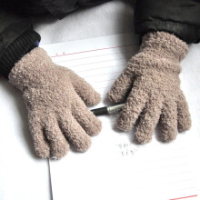 (Khaki2) Plush Thickened Warm Baby Gloves Children Pupil Student Winter Mittens