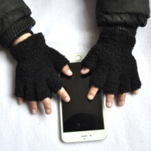 (Black3) Plush Thickened Warm Baby Gloves Children Pupil Student Winter Mittens