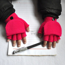 (Rose red Knitted) Plush Thickened Warm Baby Gloves Children Pupil Student Winter Mittens