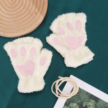 (One Size, white) Cartoon Cat Claw Gloves for Women Girls Thickened Plush Lovely Style Bear