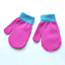 (Deep rose red) Baby Gloves Children For 1-4Y Winter Warm Patchwork Knitted Mittens Kindergarten