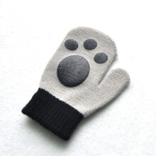 (Gray Footprint) Baby Gloves Children For 1-4Y Winter Warm Patchwork Knitted Mittens Kindergarten