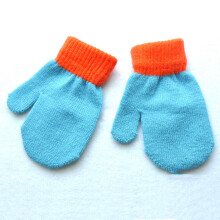 (Lake blue) Baby Gloves Children For 1-4Y Winter Warm Patchwork Knitted Mittens Kindergarten