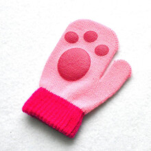 (Pink Footprint) Baby Gloves Children For 1-4Y Winter Warm Patchwork Knitted Mittens Kindergarten