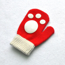 (Red Footprint) Baby Gloves Children For 1-4Y Winter Warm Patchwork Knitted Mittens Kindergarten