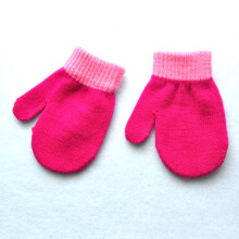 (Rose red) Baby Gloves Children For 1-4Y Winter Warm Patchwork Knitted Mittens Kindergarten