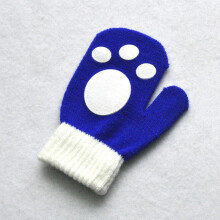 (Royal blue Footprint) Baby Gloves Children For 1-4Y Winter Warm Patchwork Knitted Mittens Kindergarten
