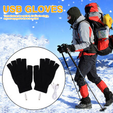 (Grey) Women Men Electric Heating Gloves Winter Warm USB Heated Gloves Fingerless