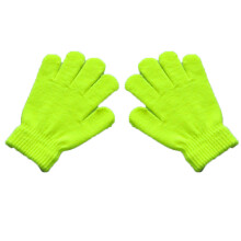 (M, Fluorescent Yellow) Children Knitted Gloves 6-11 Years Old Girl Boy Stretchy Winter Warm Full