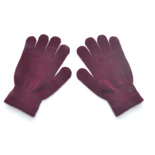 (M, Wine Red) Children Knitted Gloves 6-11 Years Old Girl Boy Stretchy Winter Warm Full