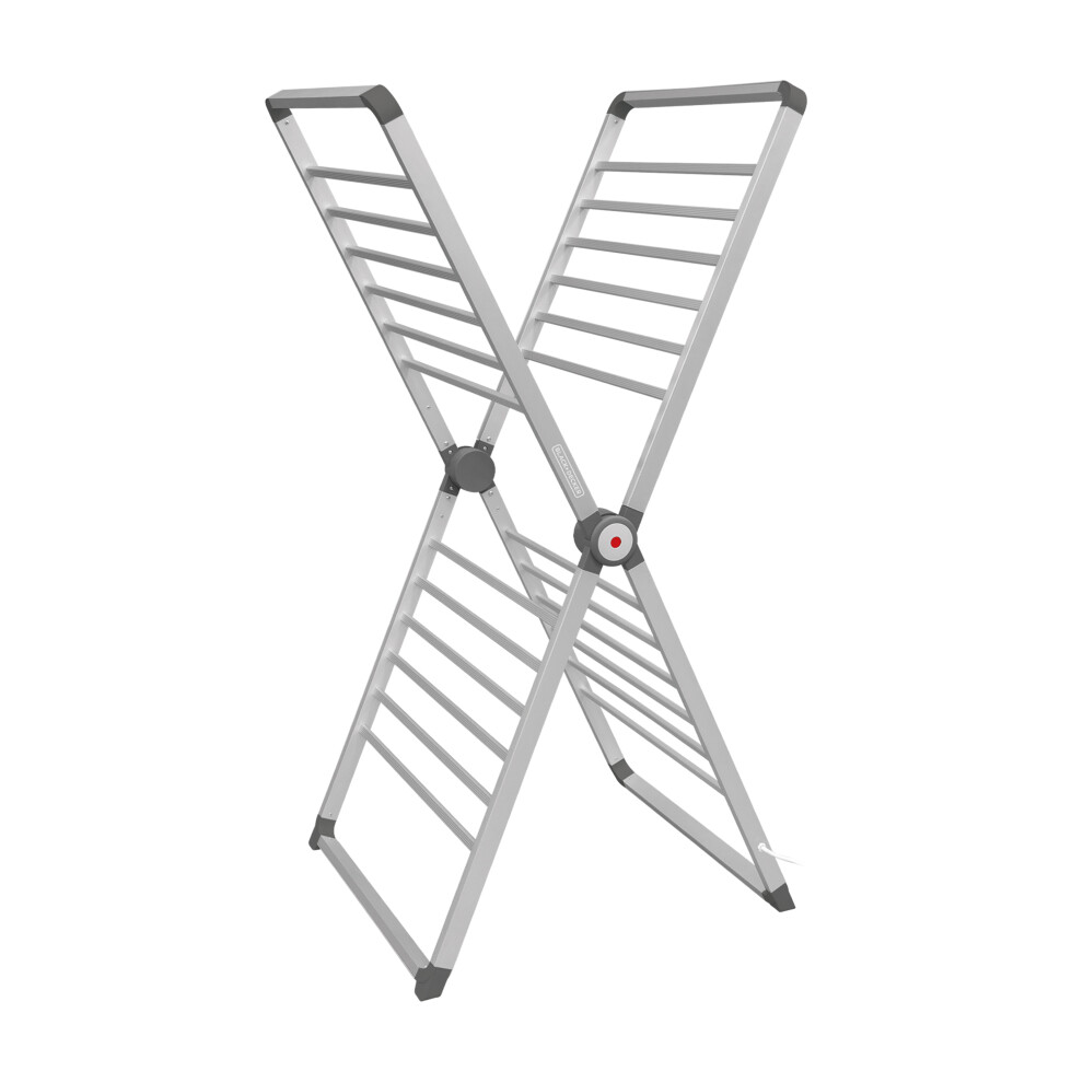 BLACK+DECKER X-Frame Folding Heated Laundry Airer, 12.5m Drying Space, Aluminium, 126 x 71 x 56.5cm