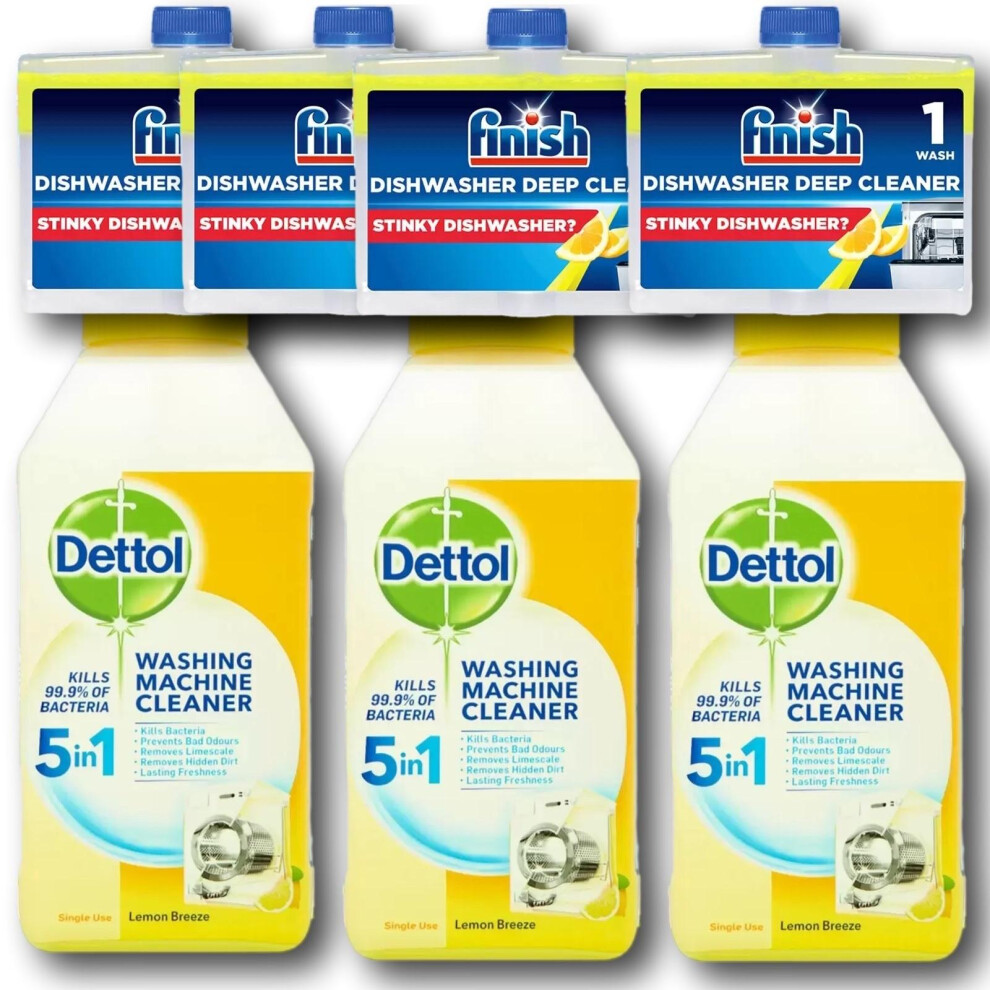 Finish Deep Dishwasher Cleaner in Lemon Sparkle & Dettol 5-in-1 Washing Machine Cleaner