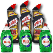Harpic Power Plus Citrus 3x750ml & Fairy Original Washing Up Liquid 3x900ml - Powerful Cleaning Bundle for Household