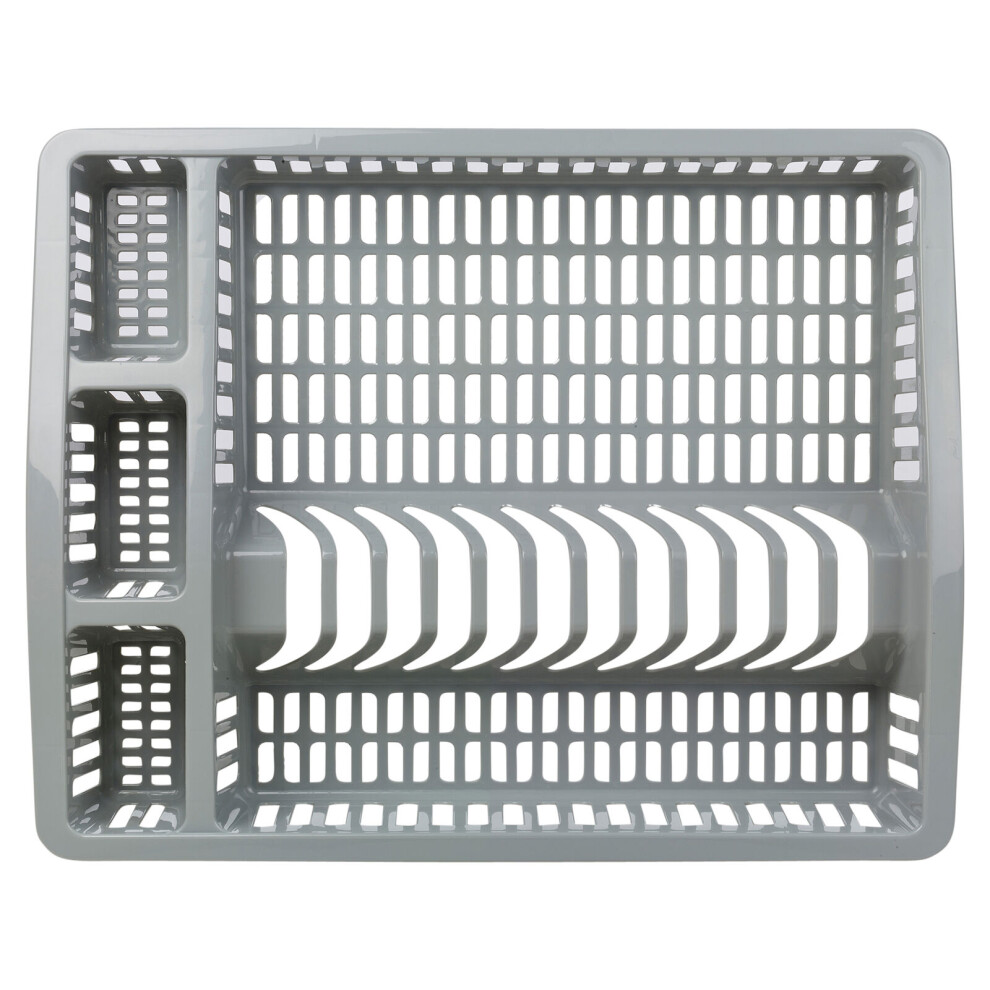 (Grey Large) Plastic Large Dish Rack Drainer Kitchen Sink Plate Cutlery Draining Tray