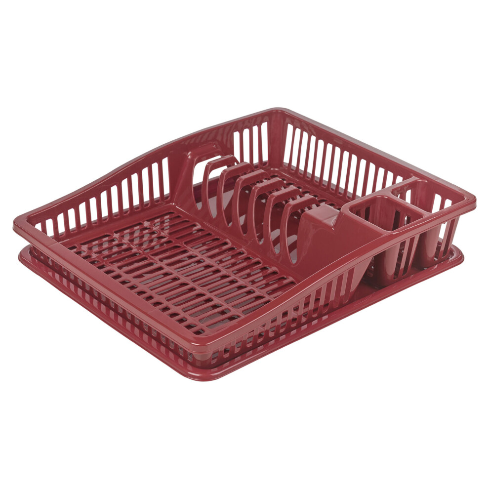 (Maroon Small) Plastic Large Dish Rack Drainer Kitchen Sink Plate Cutlery Draining Tray