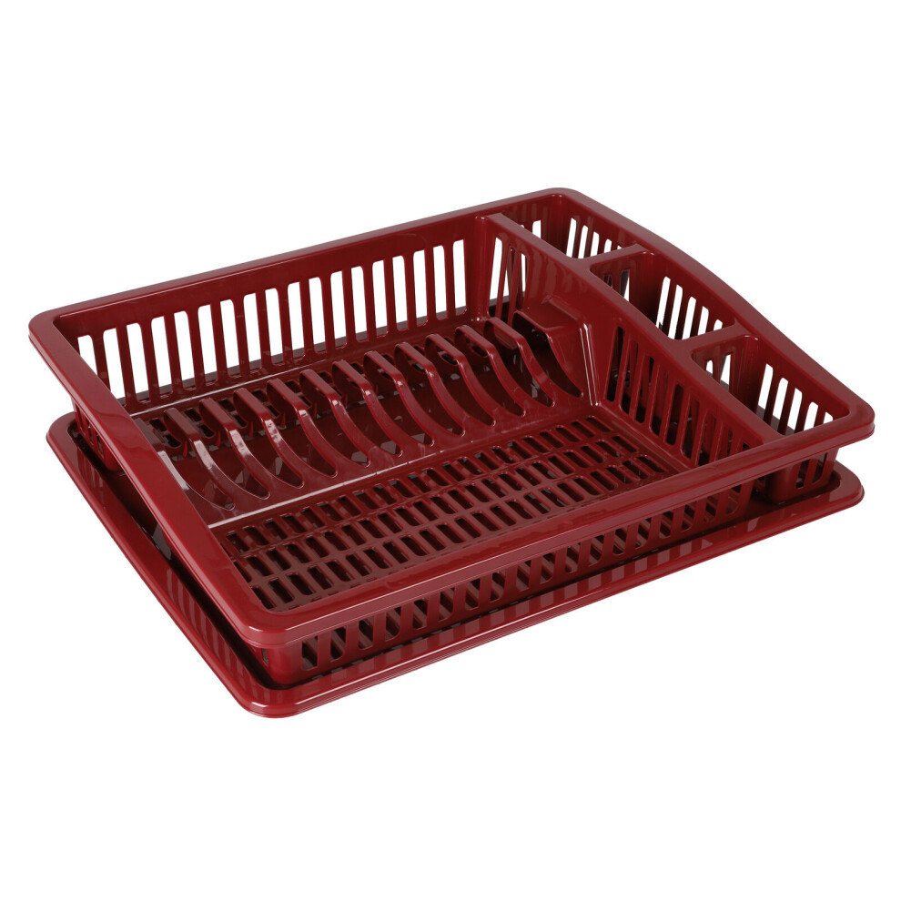 (Maroon Large) Plastic Large Dish Rack Drainer Kitchen Sink Plate Cutlery Draining Tray