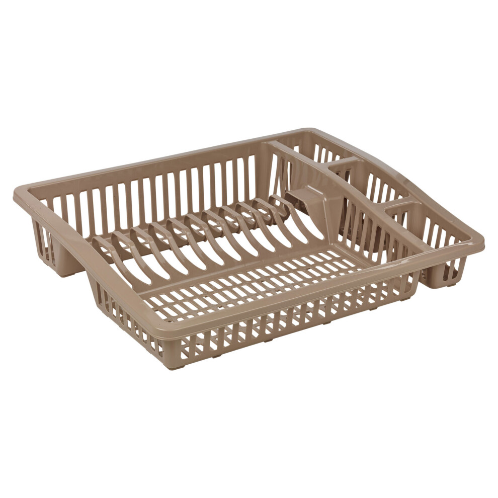 (Taupe Large) Plastic Large Dish Rack Drainer Kitchen Sink Plate Cutlery Draining Tray