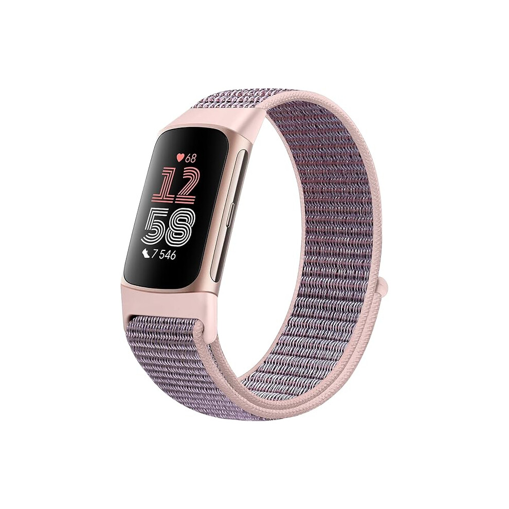 Sport Loop Nylon Watch Straps Compatible with Fitbit Charge 6/Charge 5 for Women, Adjustable Breathable Replacement Soft Nylon Loop Wristband