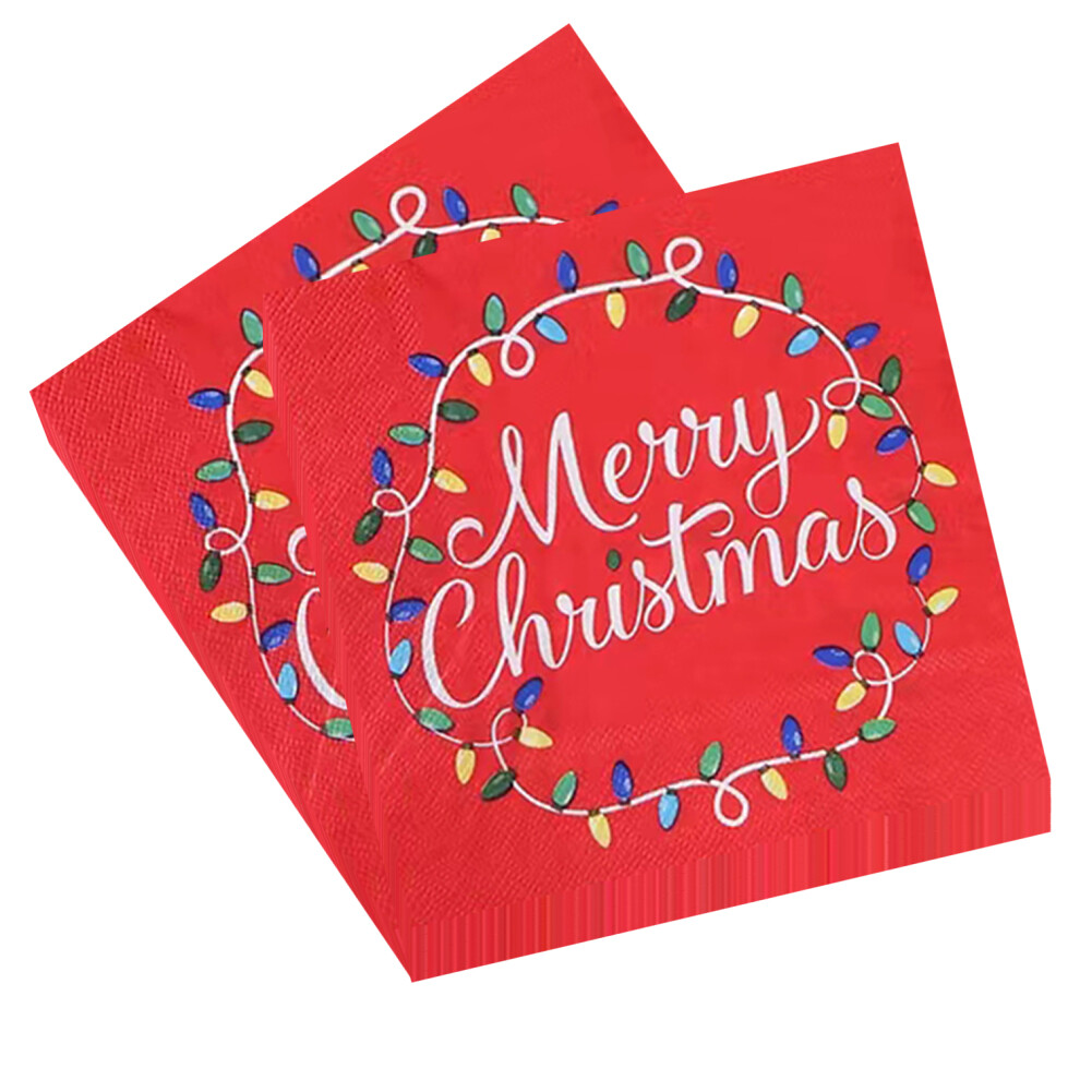 (20pcs) Christmas Paper Napkins Disposable Xmas Serviette Napkin 2 Ply Red Napkins 33cm x 33cm Cocktail Napkins for Christmas New Year Dinner Party Supplies