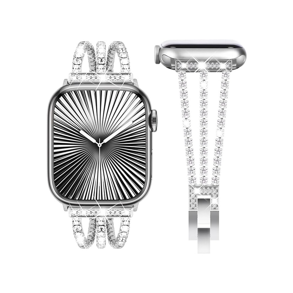 Fullife Compatible With Apple Watch Strap 38Mm 40Mm 41Mm 42Mm,Women Sparkling Crystal Bling Bracelet Straps Replacement Band For Iwatch Se Series Silver 1223456789810