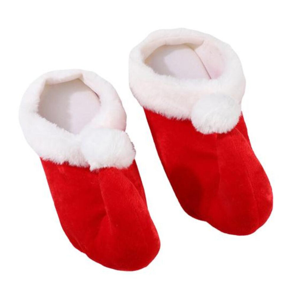 1 Pair Christmas Santa Slippers Festive Red Cartoon Shoes Lovely Adorable Santa Slippers