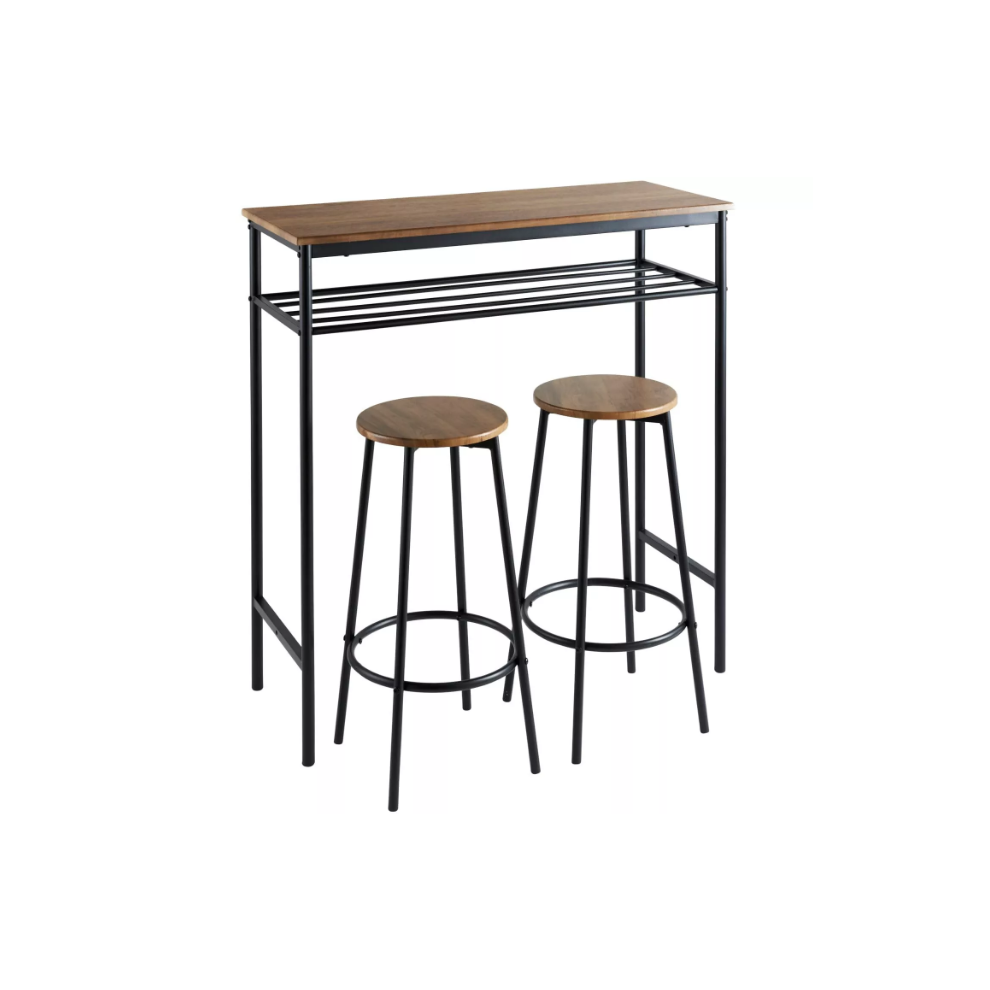 Breakfast Bar Table with 2 Stools - Kitchen Dining Bar Set